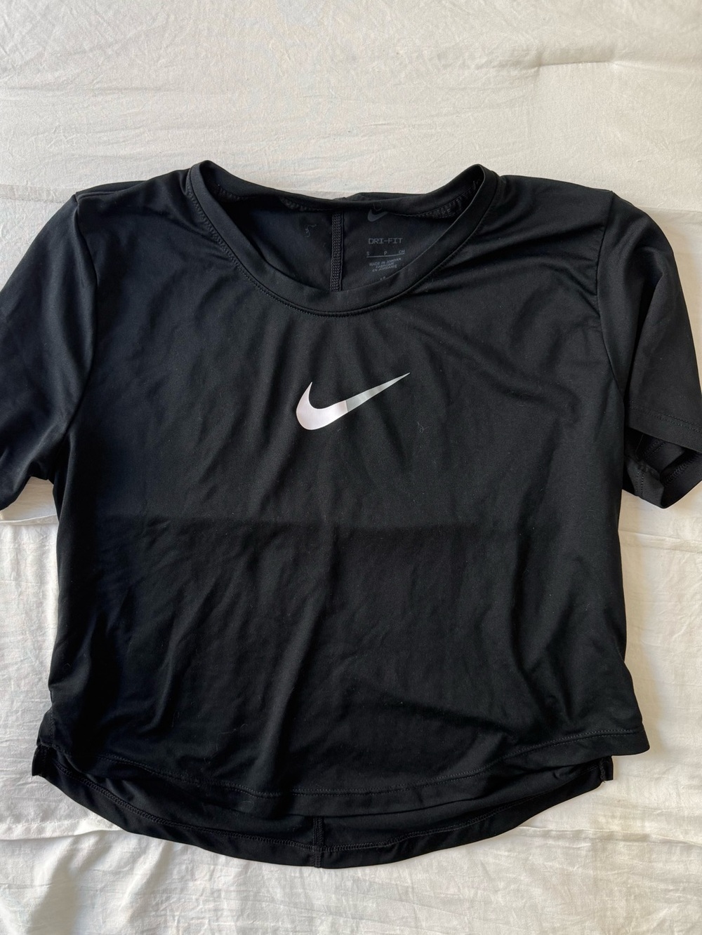 Nike Black Short Sleeve Dri-FIT Crop Tee with White Swoosh